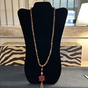 Boho multiple colors of brown tiger-eye like beads with burgundy macrame accent